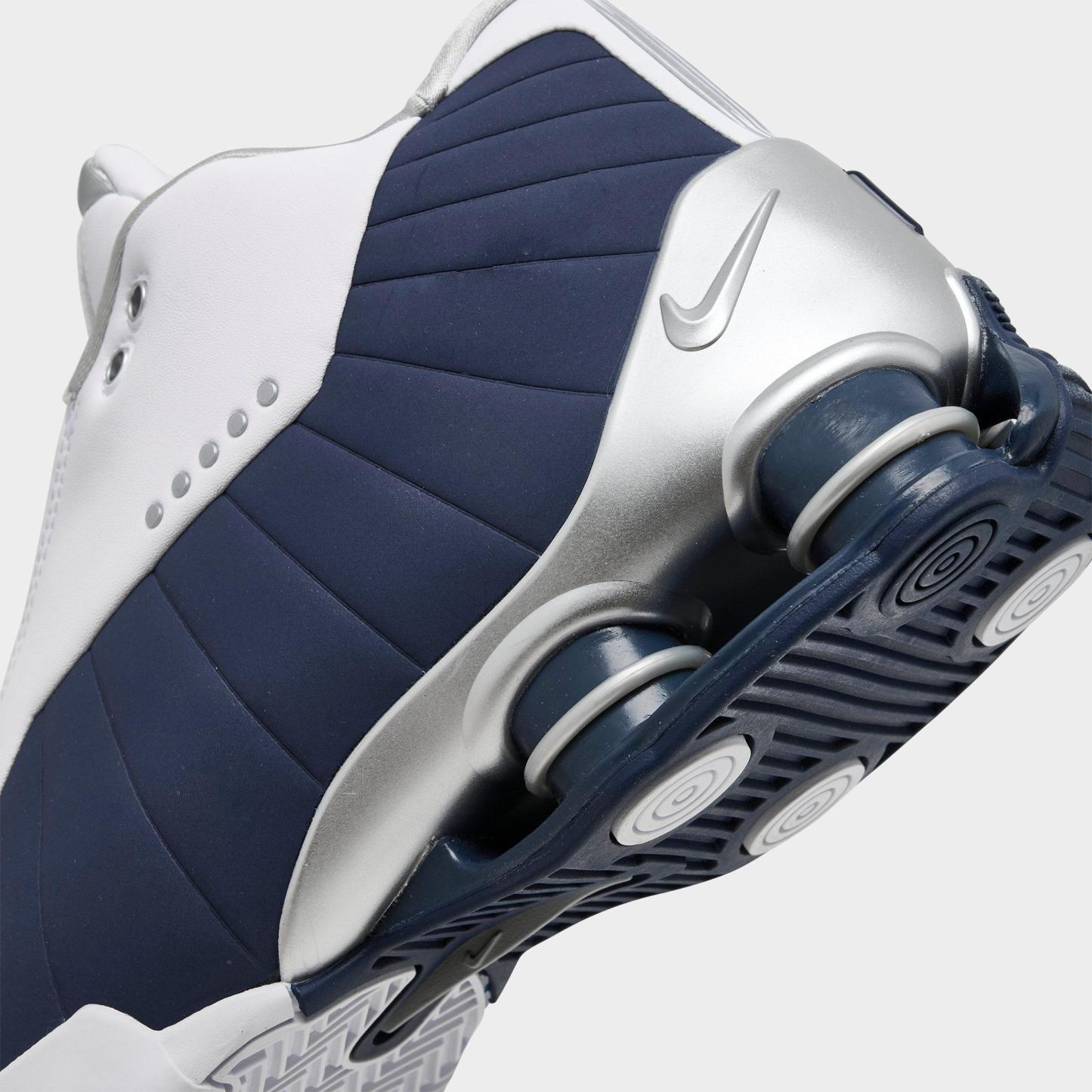 Men's Nithtke Shox BB4 Basketball Shoes - White/Midnight Navy/Metallic Silver - Detail shot