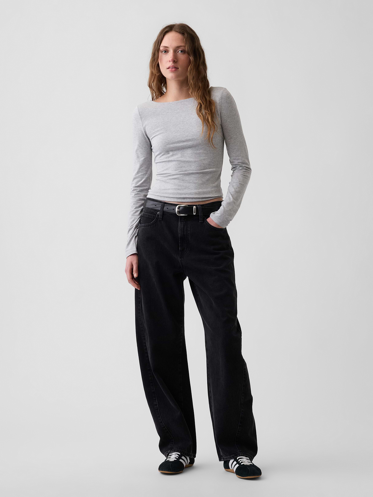 CloseKnit Jersey Scoop-Back T-Shirt - Light heather grey