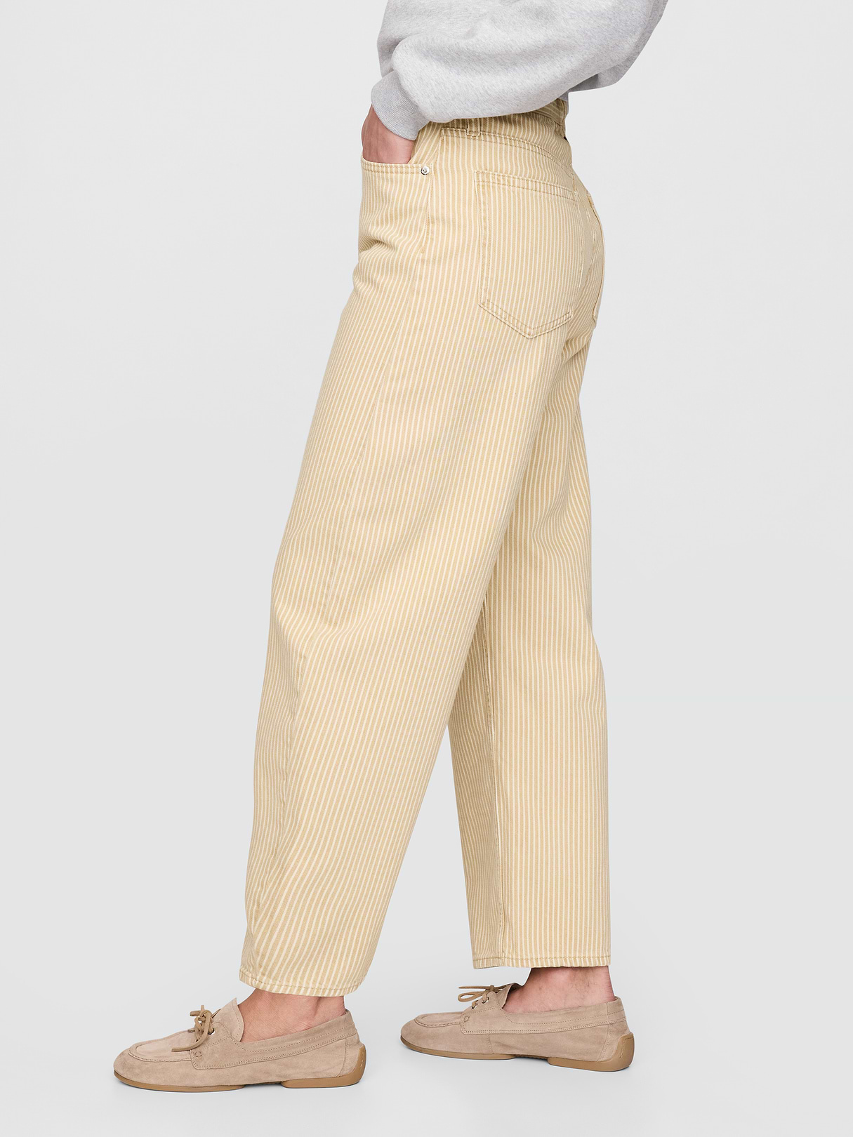 High Rise Barrel Jeans - Khaki stripe