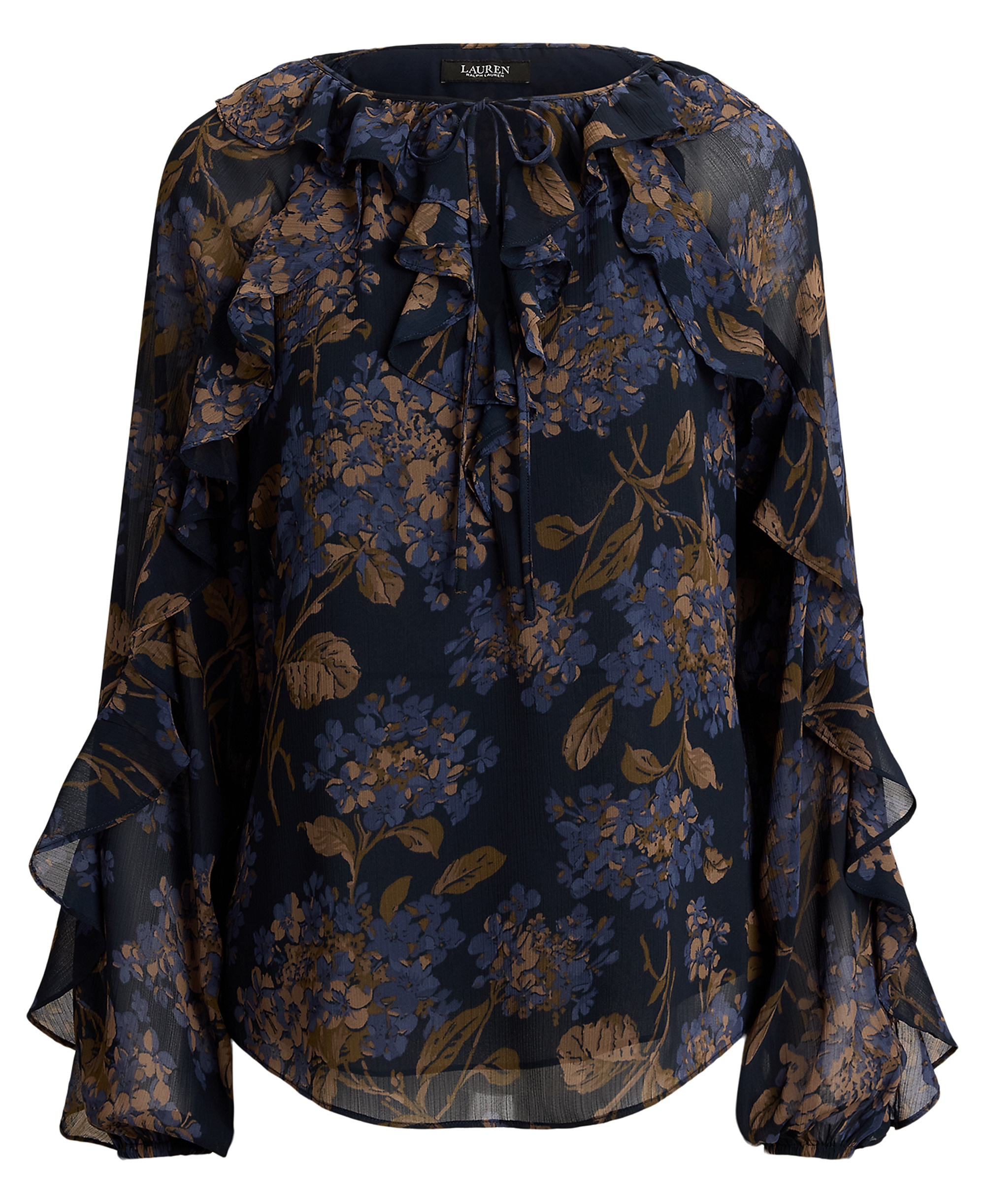 Lauren Ralph Lauren Women's Ruffle-Trim Long-Sleeve Blouse - Navy Multi
