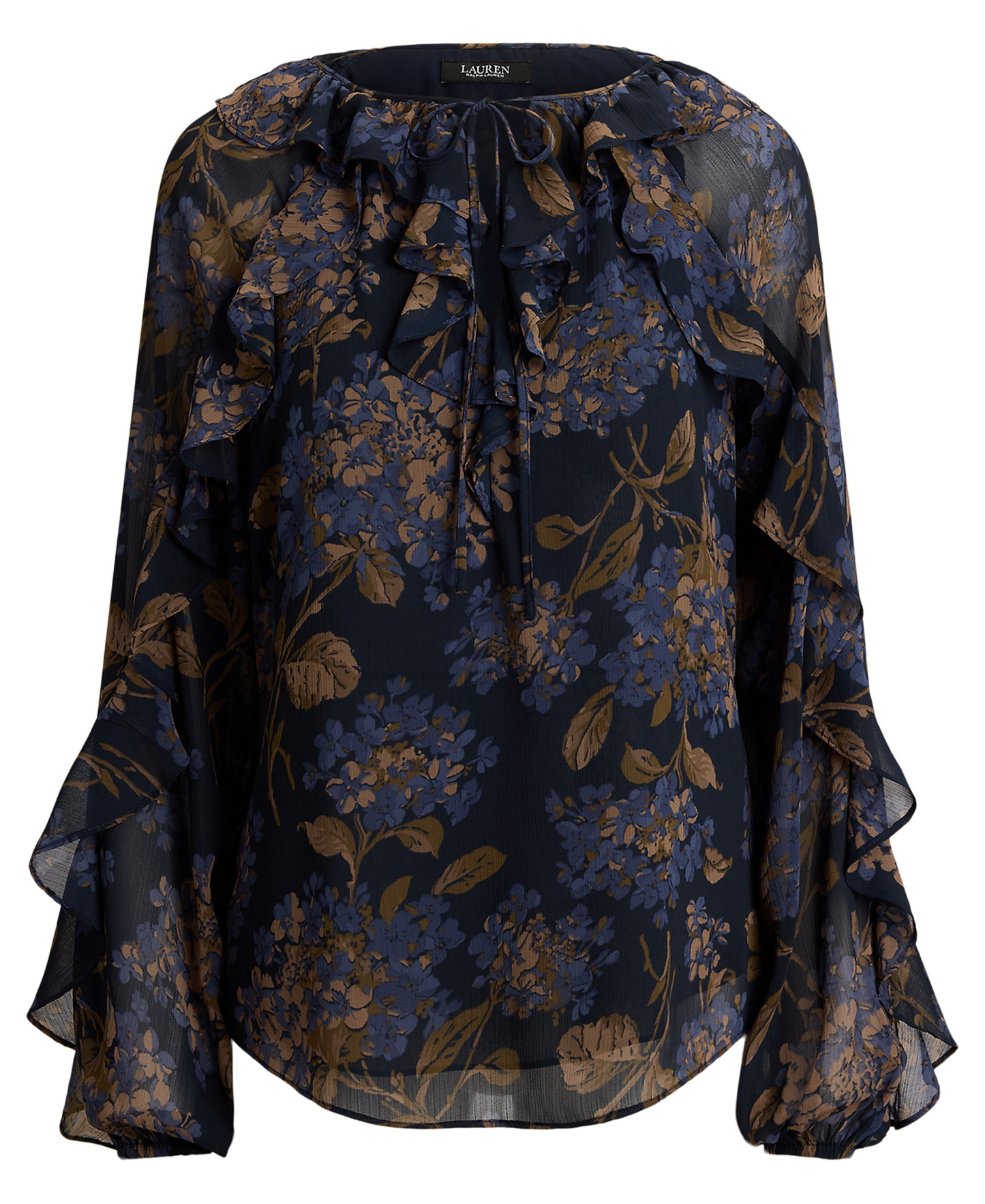 Lauren Ralph Lauren Women's Ruffle-Trim Long-Sleeve Blouse - Navy Multi