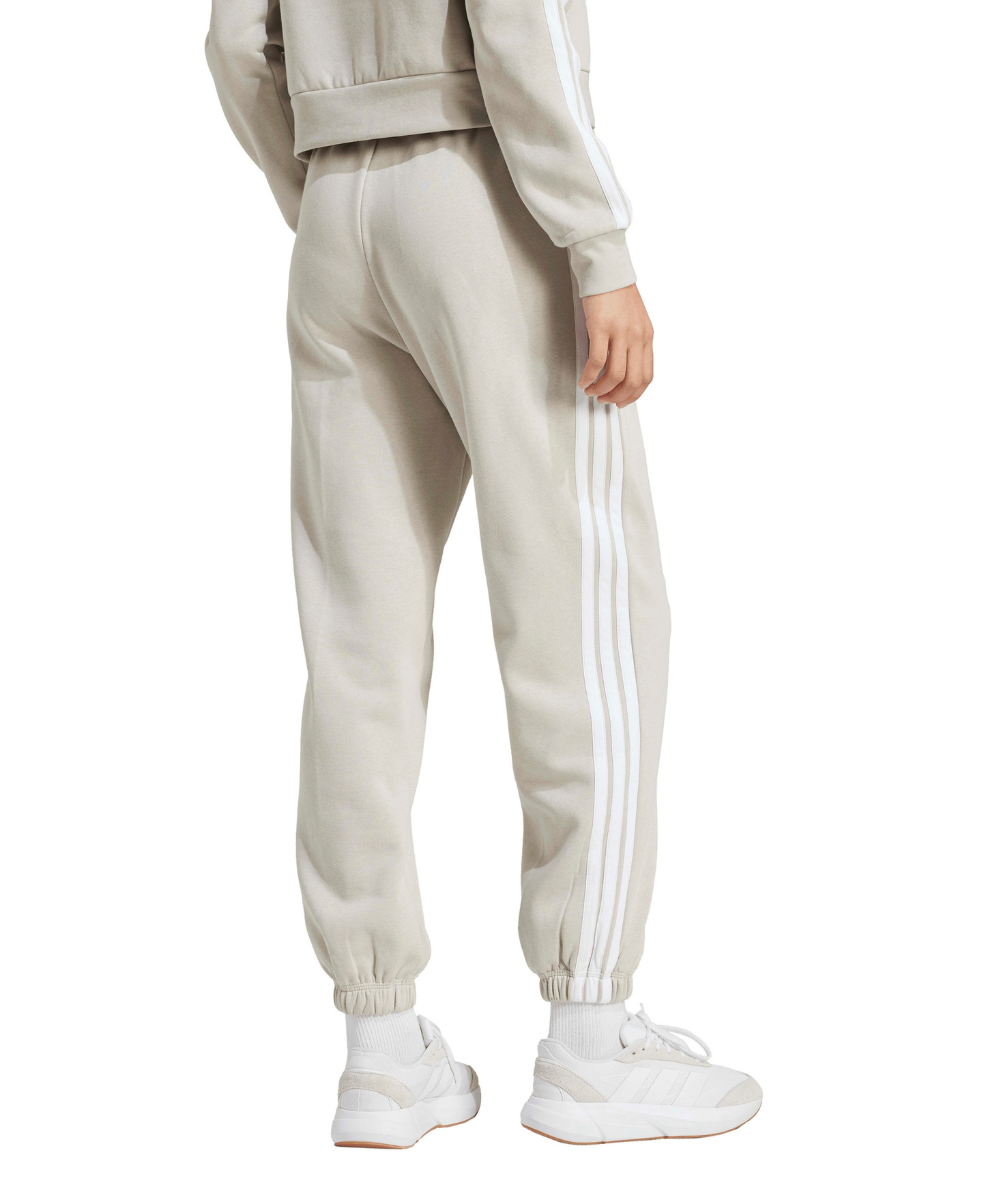 adidas Women's Essentials 3-Stripes Pull-On Fleece Loose Pants - Wonder Alumina/White