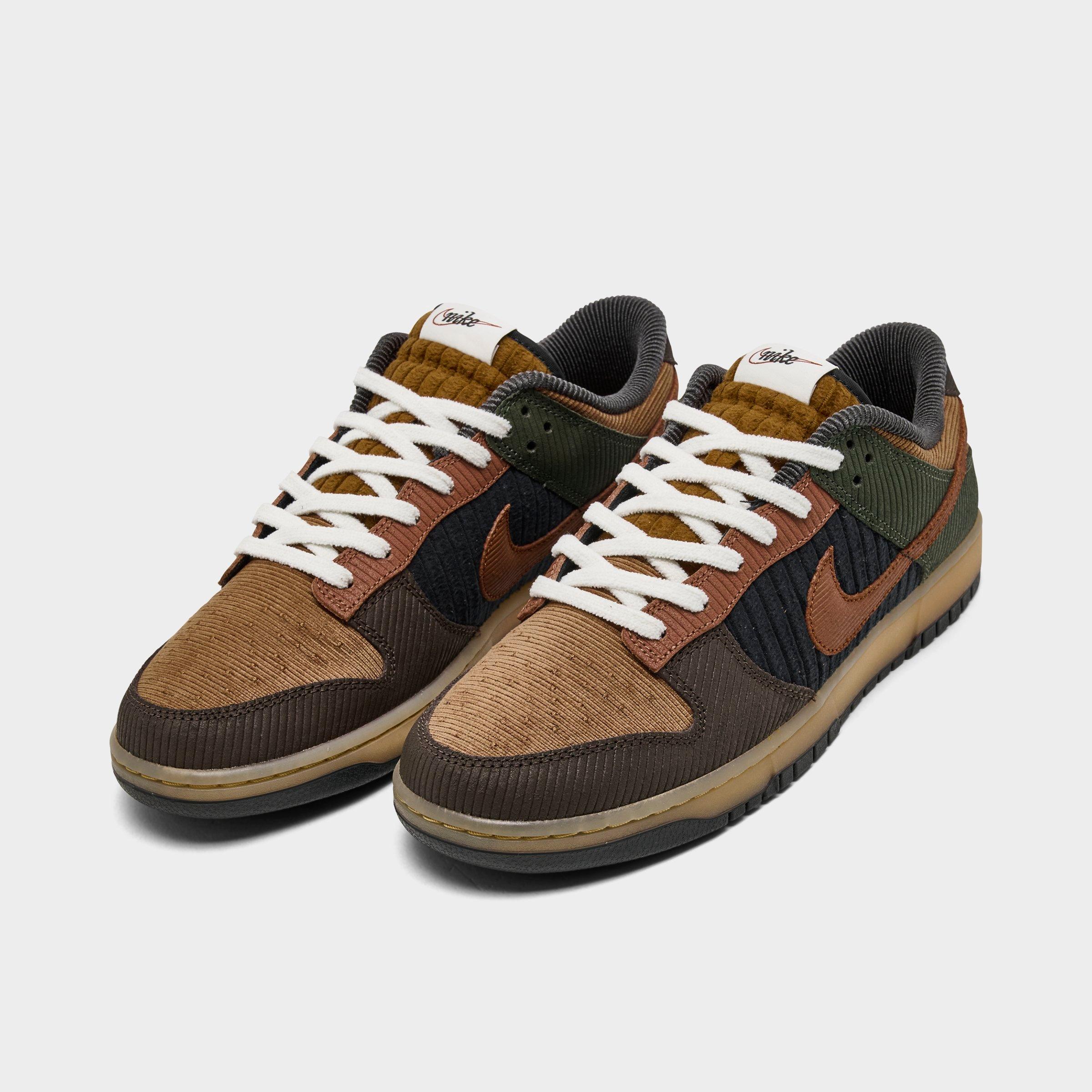 Nithtke Dunk Low Retro Premium SE Corduroy Casual Shoes (Men's Sizing) - Light British Tan/Cargo Khaki/Baroque Brown/Cinnamon - Both shoes facing left