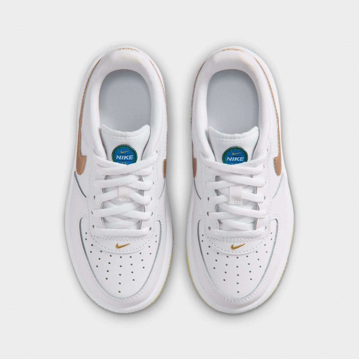 Little Kids' Nike Force 1 Low Casual Shoes - White/Soar/Sonic Yellow/Metallic Gold