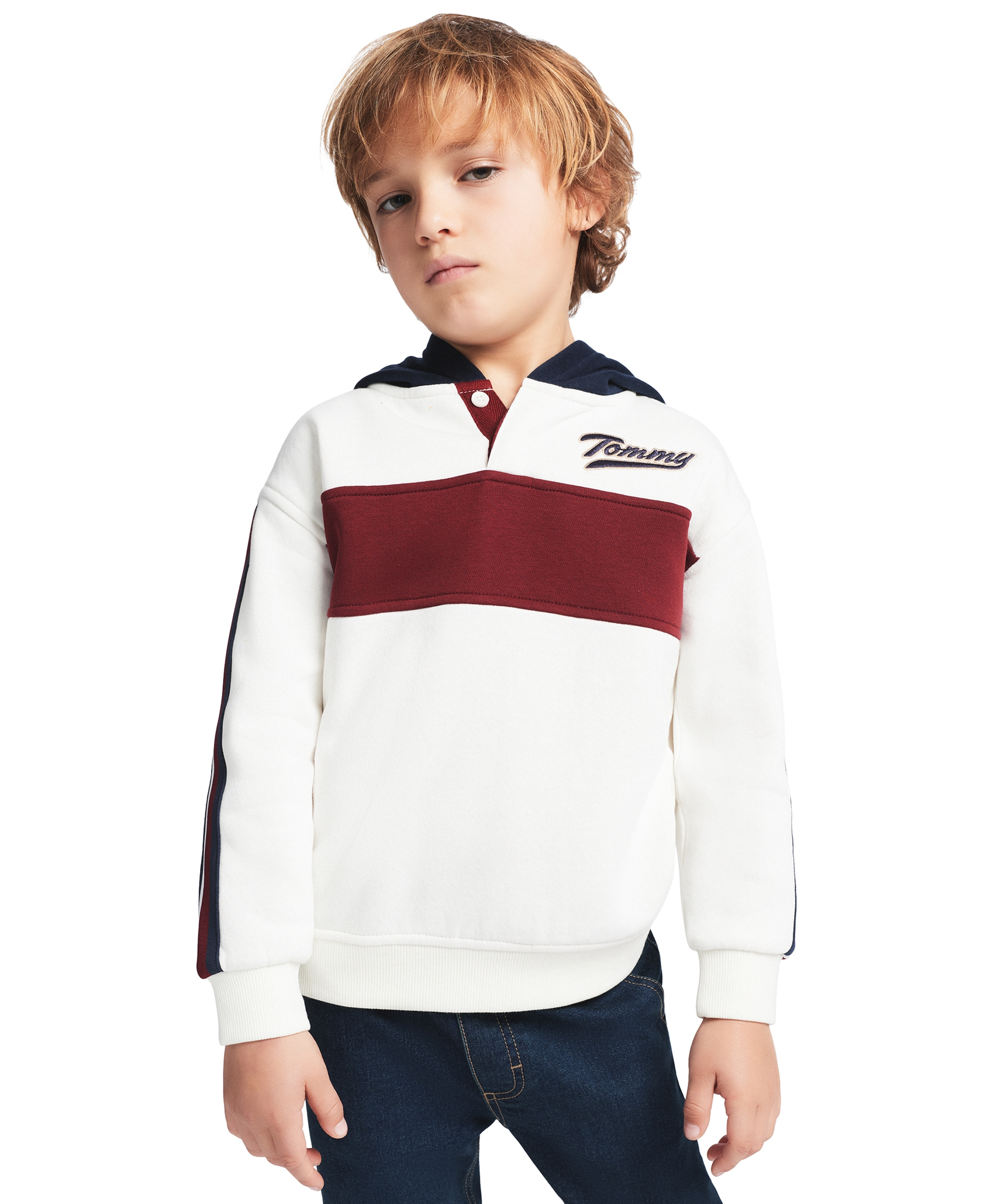 Tommy Hilfiger Toddler Boys' 2T-5T Hoodie and Denim Pants, 2-Piece Set - Vanilla/Navy