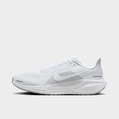 Men's Nithtke Pegasus 41 Running Shoes - White/Pure Platinum/Metallic Silver/White - Left shoe facing left. Outside of the shoe.