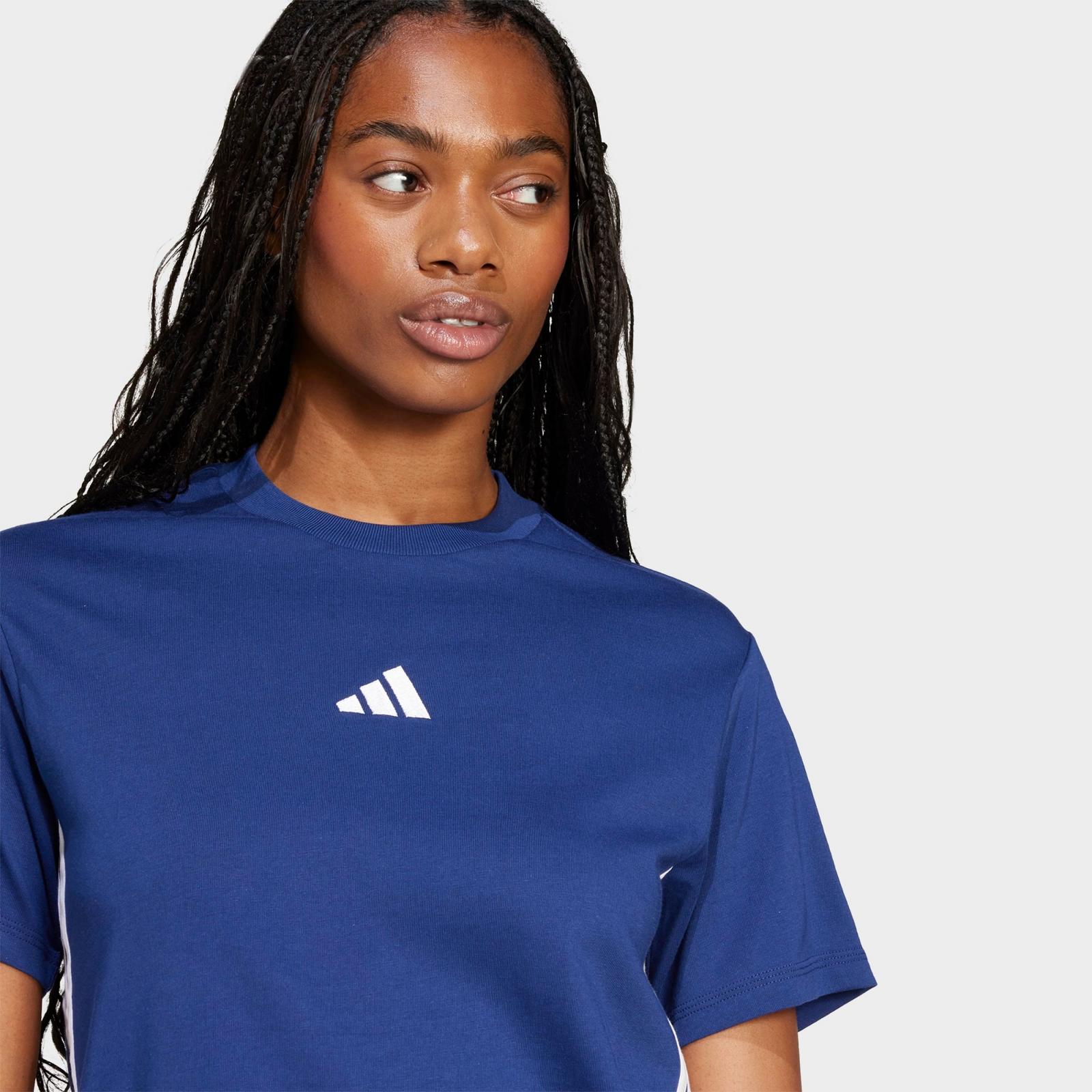 Women's adidas Essentials 3-Stripes Cotton T-Shirt - Dark Blue/White - view 4