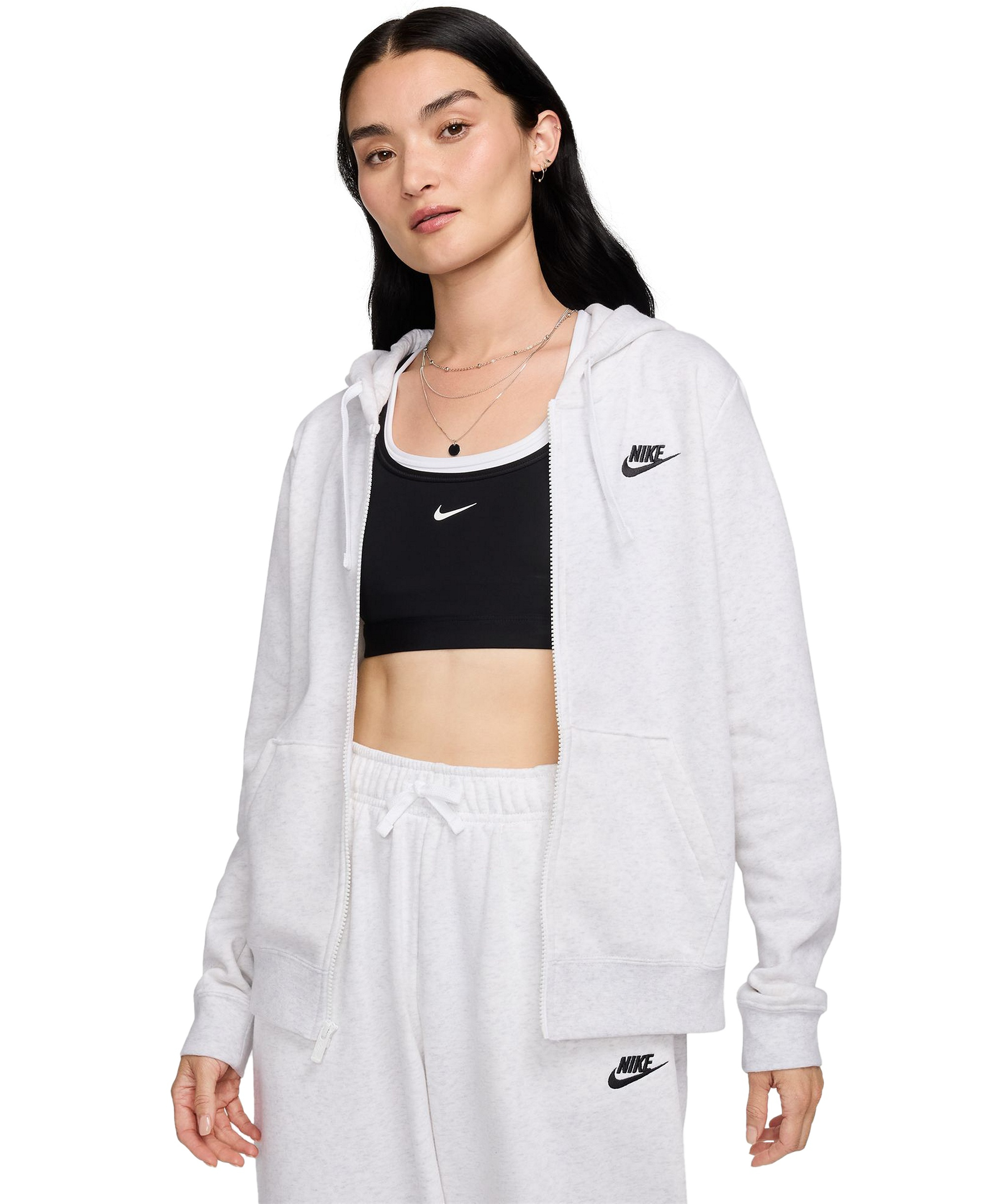 Nike Women's Sportswear Club Fleece Full-Zip Hoodie - Birch Heather/Black