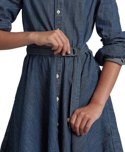 Polo Ralph Lauren Big Girls Belted Denim Cotton Shirtdress - Indigo