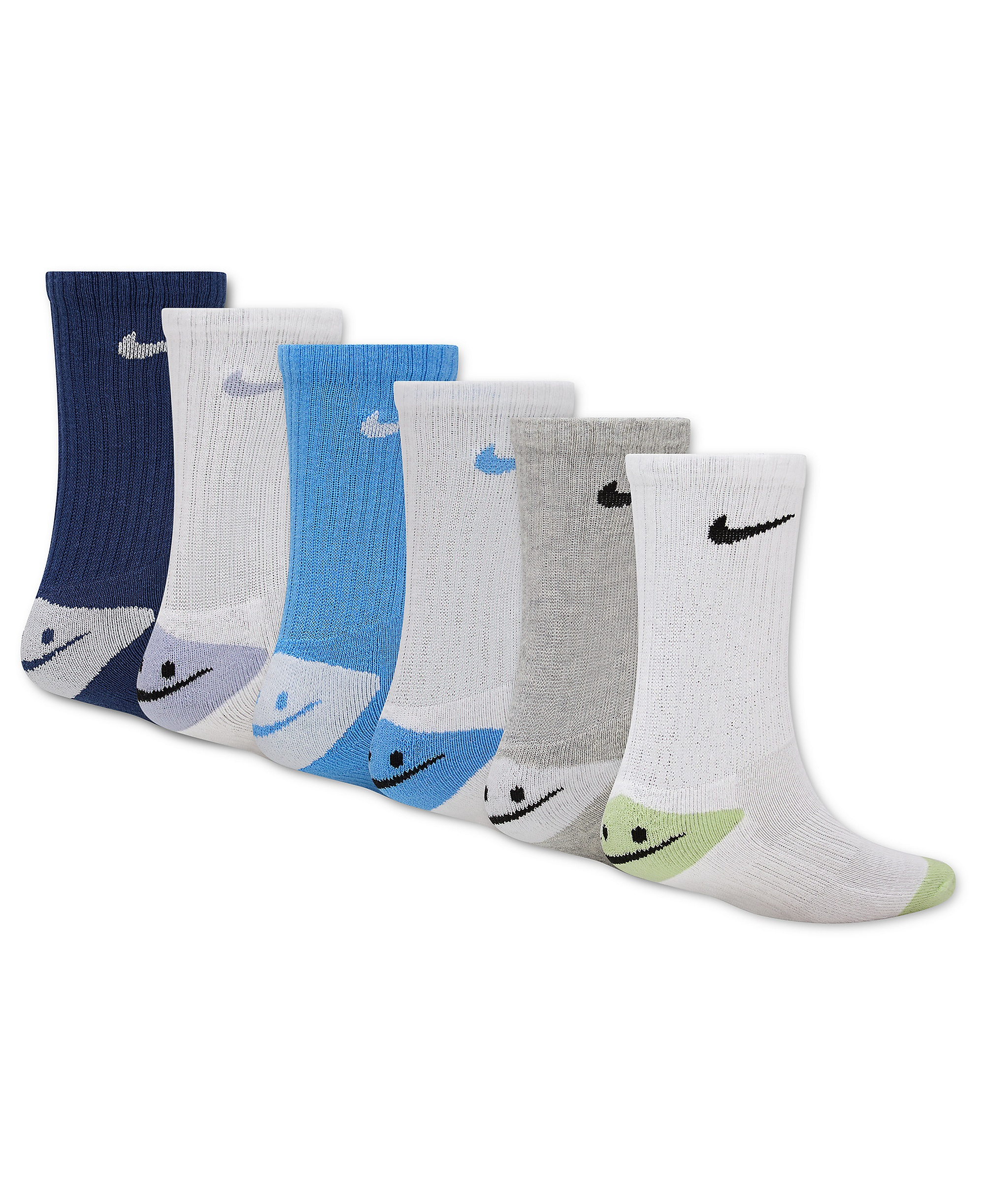 Nike Boys' and Girls' 4-7 Smiley Dri-Fit Crew Socks, 6-Pack - Mystic Navy