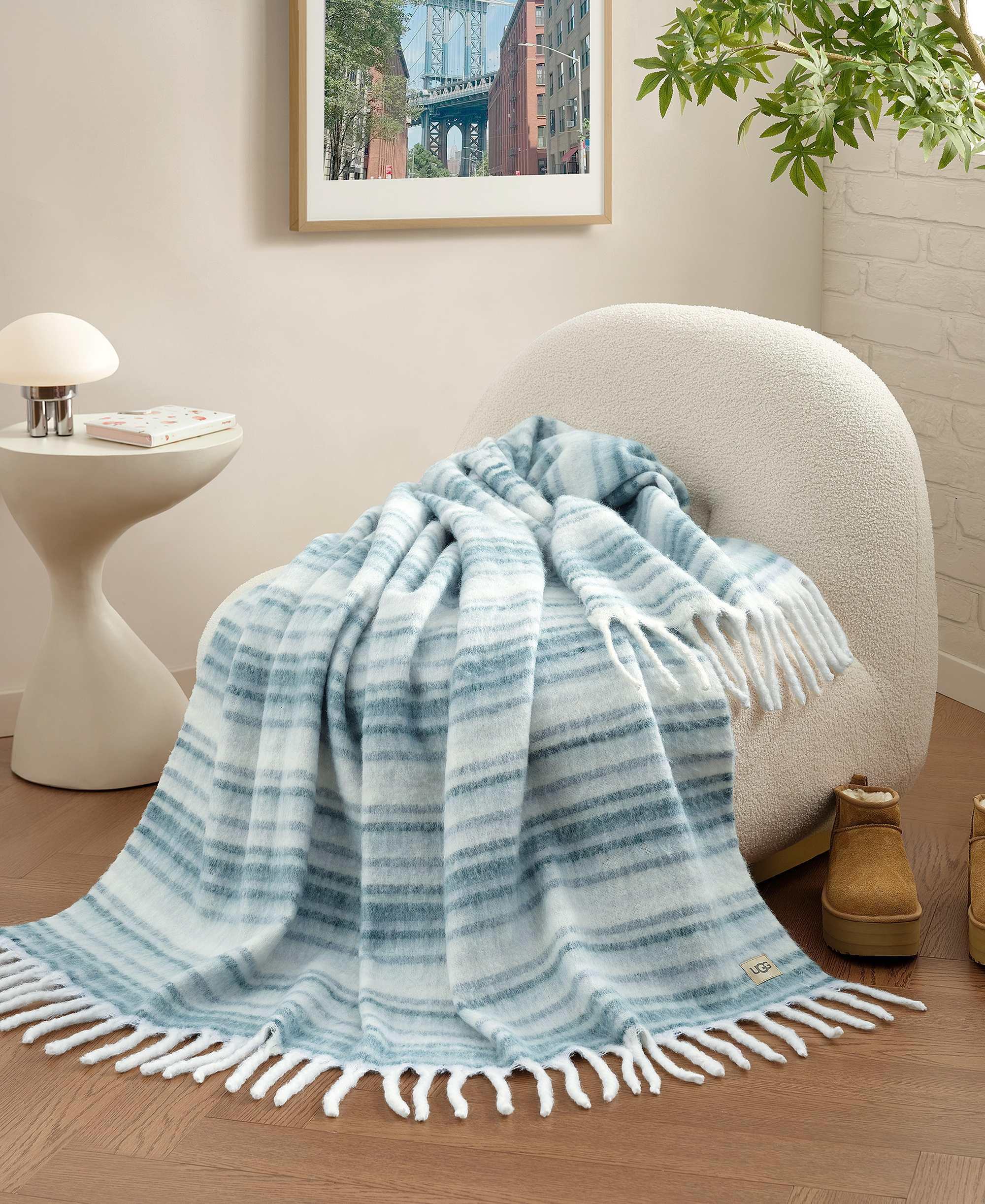 UGG® Joana Striped Throw, 50" x 70" - Silver Blue
