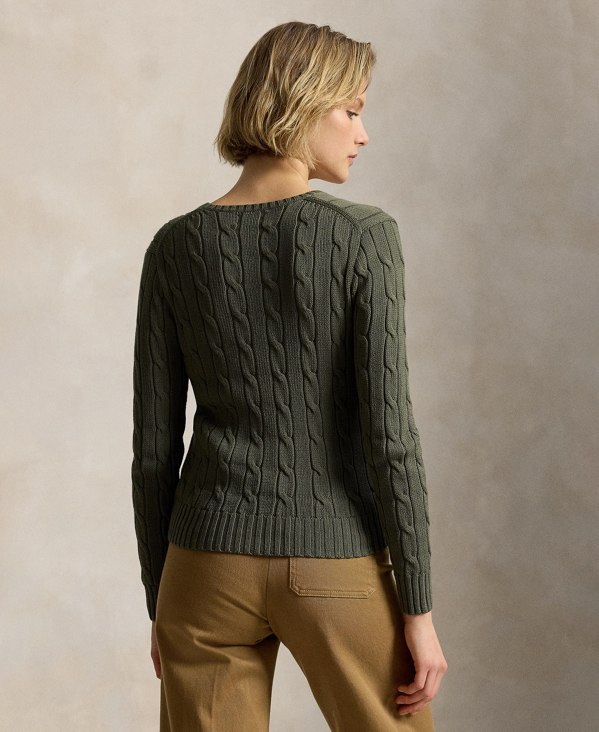 Polo Ralph Lauren Women's Cable-Knit Cotton V-Neck Sweater - Dense Olive