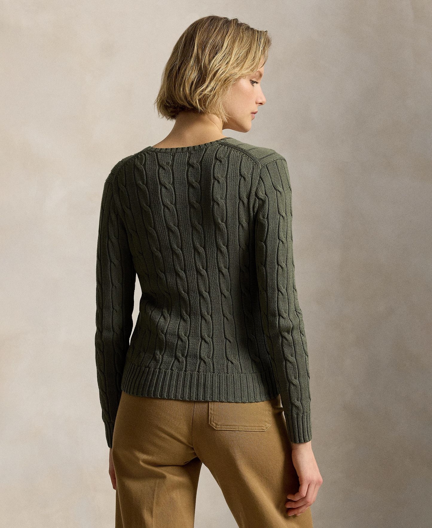 Polo Ralph Lauren Women's Cable-Knit Cotton V-Neck Sweater - Dense Olive