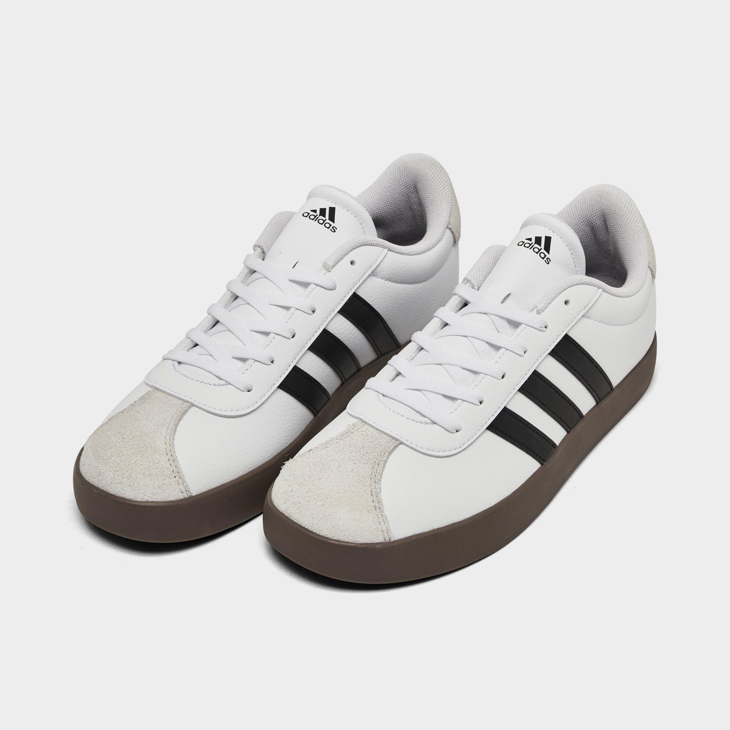 Big Kids' adidas VL Court 3.0 Skateboarding Casual Shoes - White/Black/Grey - Both shoes facing left