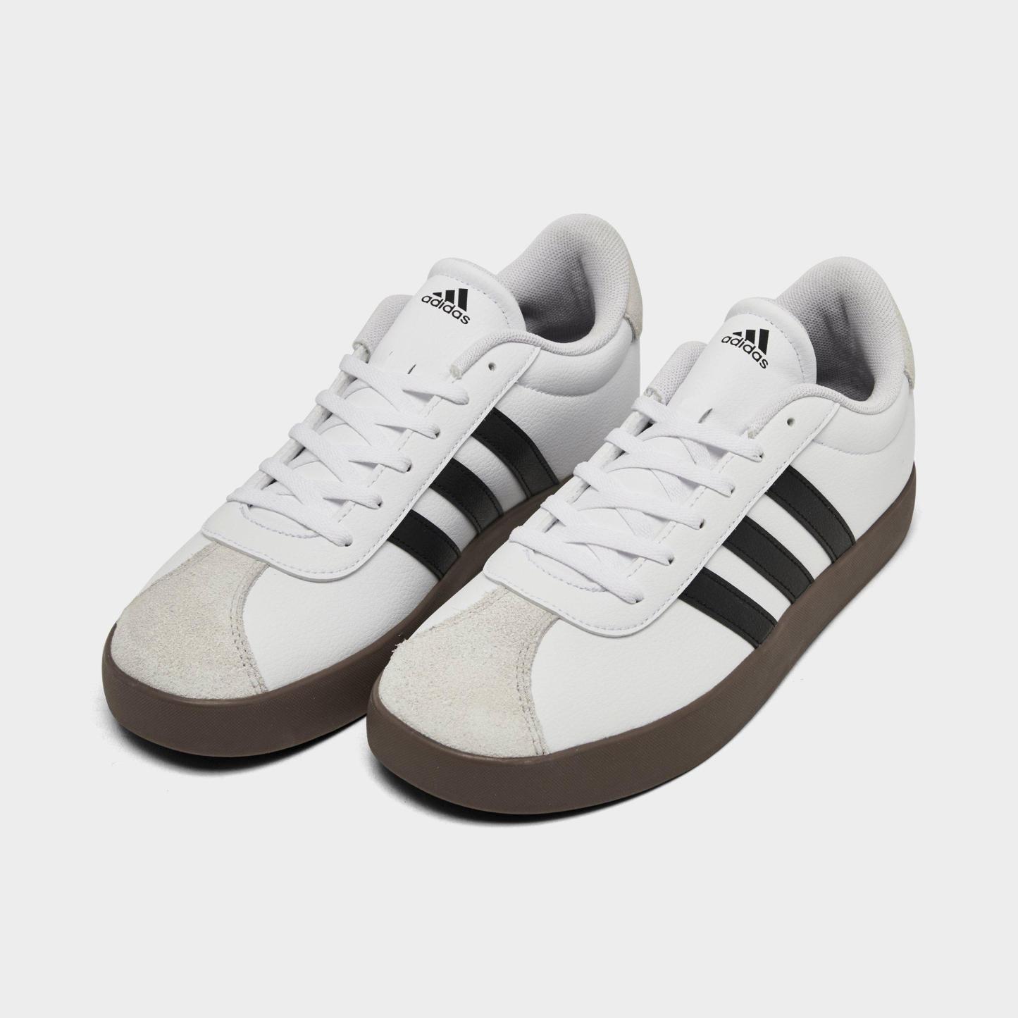Big Kids' adidas VL Court 3.0 Skateboarding Casual Shoes - White/Black/Grey - Both shoes facing left
