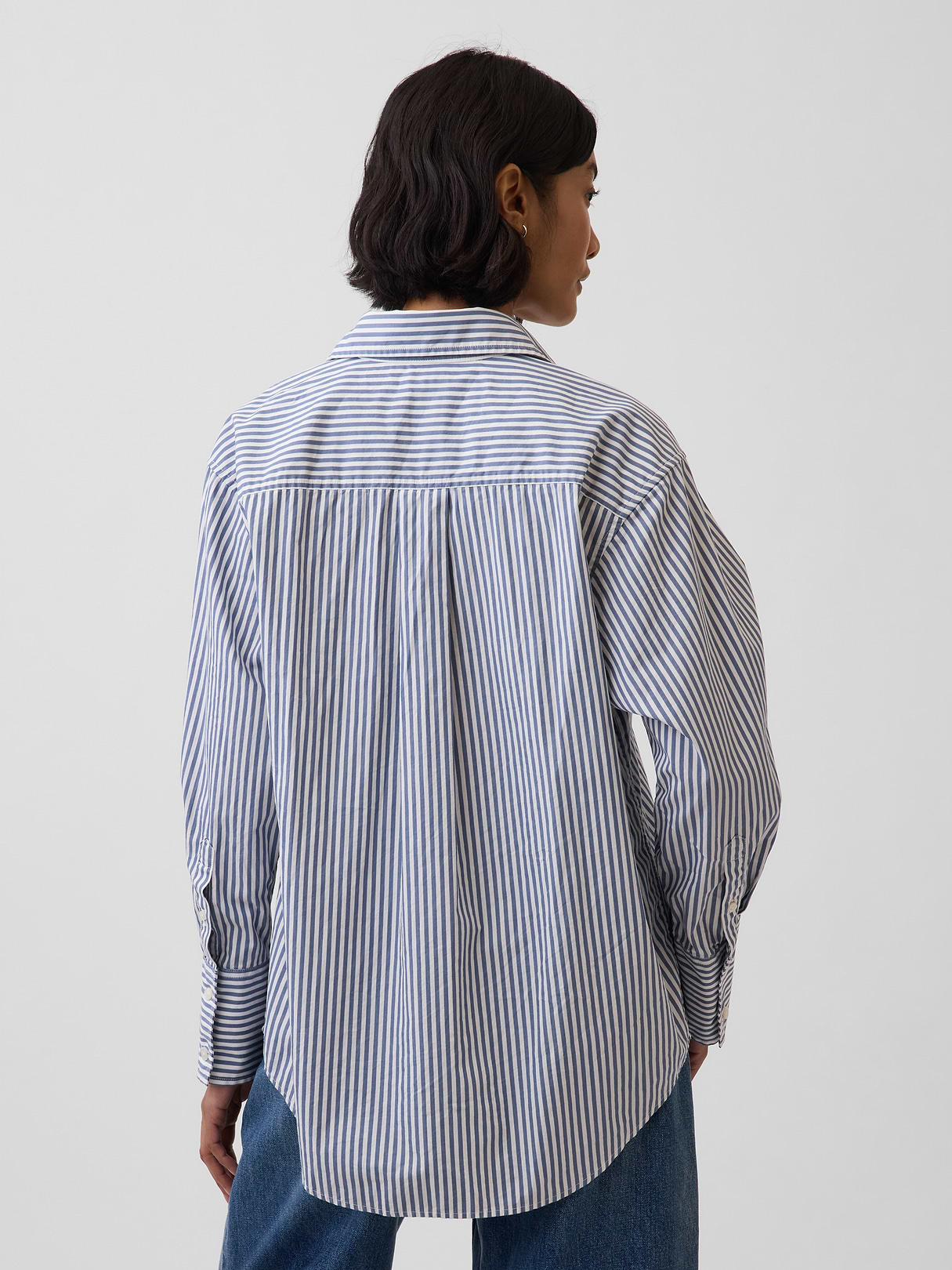 Organic Cotton Poplin Big Shirt - White and blue stripe
