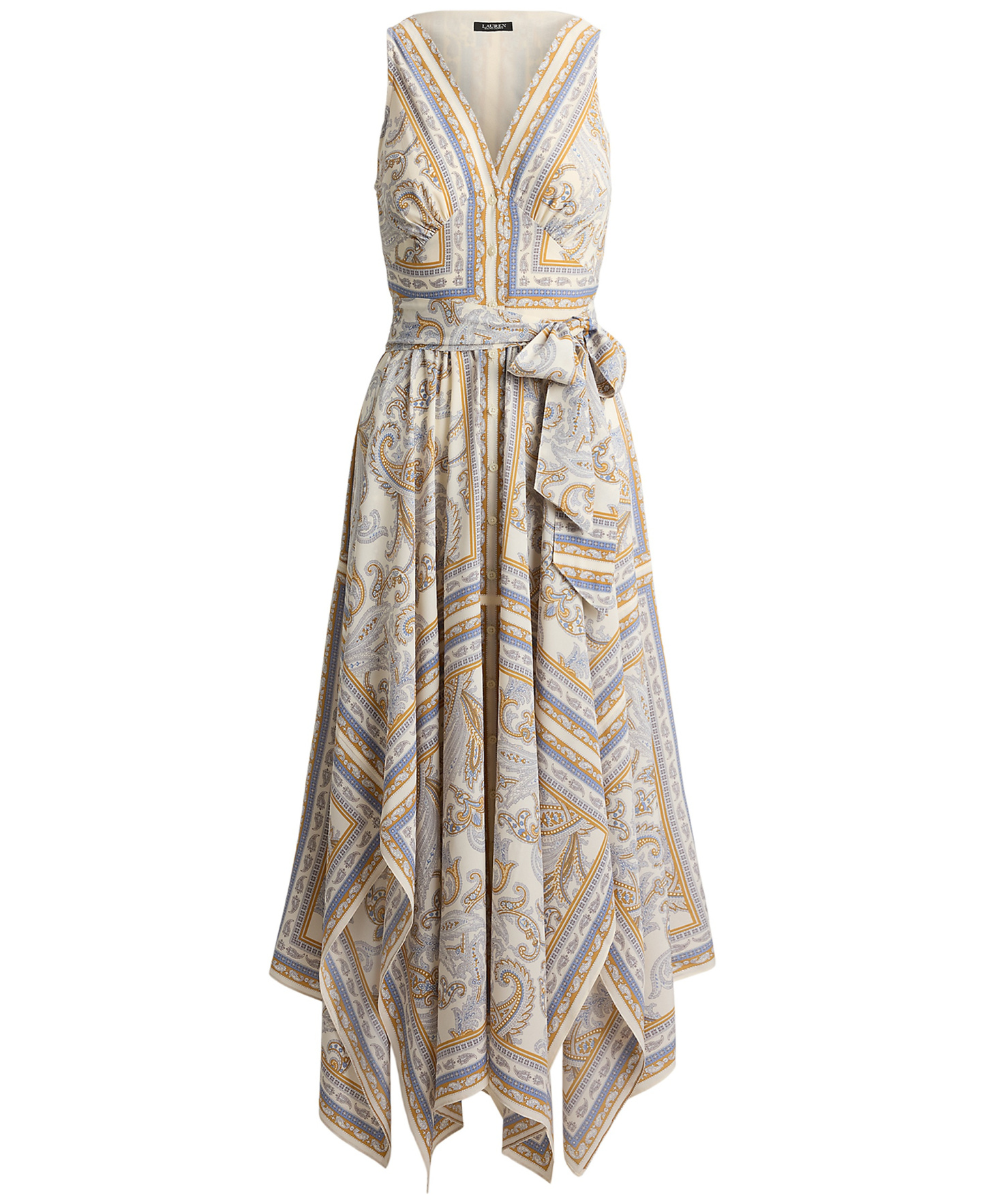 Lauren Ralph Lauren Women's Sleeveless Handkerchief Hem Midi Dress - Cream Multi