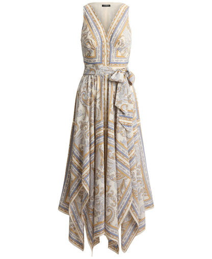 Lauren Ralph Lauren Women's Sleeveless Handkerchief Hem Midi Dress - Cream Multi