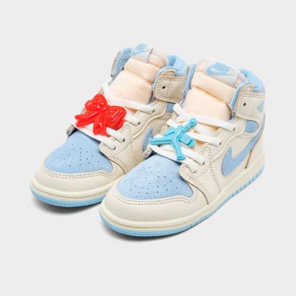 Kids' Toddler Air Jordan Retro 1 High OG Casual Shoes - Pale Ivory/Psychic Blue/Coconut Milk - view 2