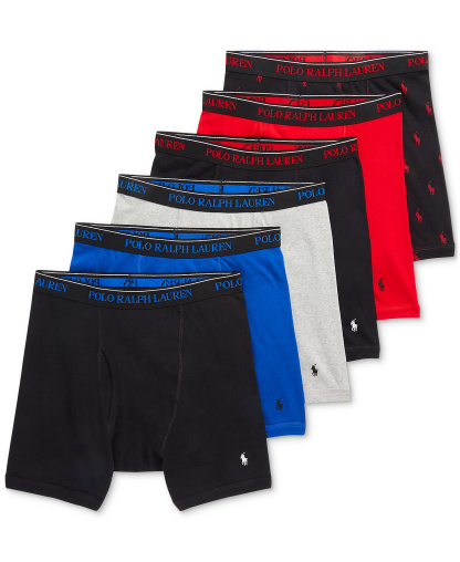 Polo Ralph Lauren Men's 5 +1 Free Bonus Pack. Classic-Fit Cotton Boxer Briefs - POLO BLACK/SAPPHIRE