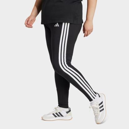 Women's adidas Essentials 3-Stripes Cotton Leggings (Plus Size) - Black/White