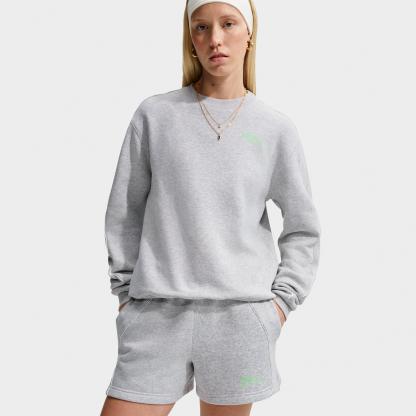 Women's Nithtke Studio Fleece Medium-Weight "Graphic Pack" Mid-Rise Shorts - Grey Heather/Illusion Green