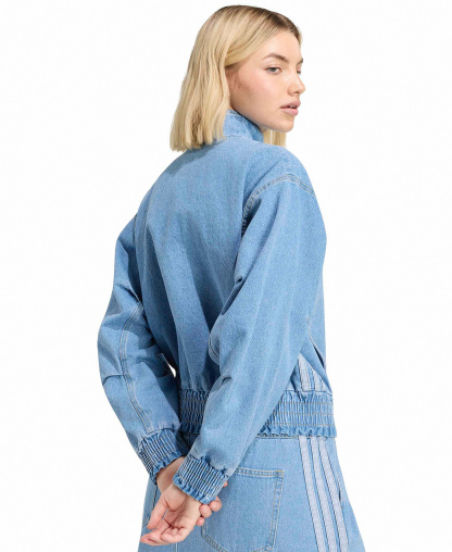 adidas Women's Stadium Washed Denim Bomber Loose-Fit Jacket - Crystal Sky