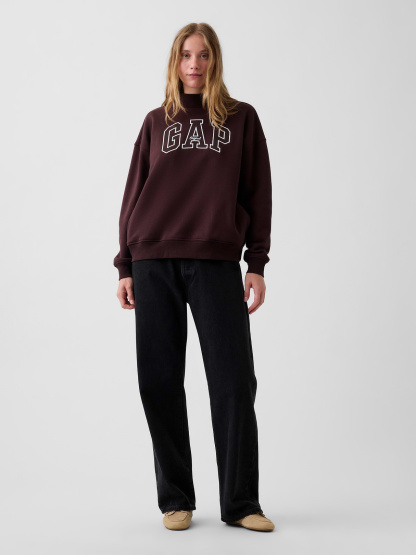 VintageSoft Oversized Mockneck Logo Sweatshirt - Brown