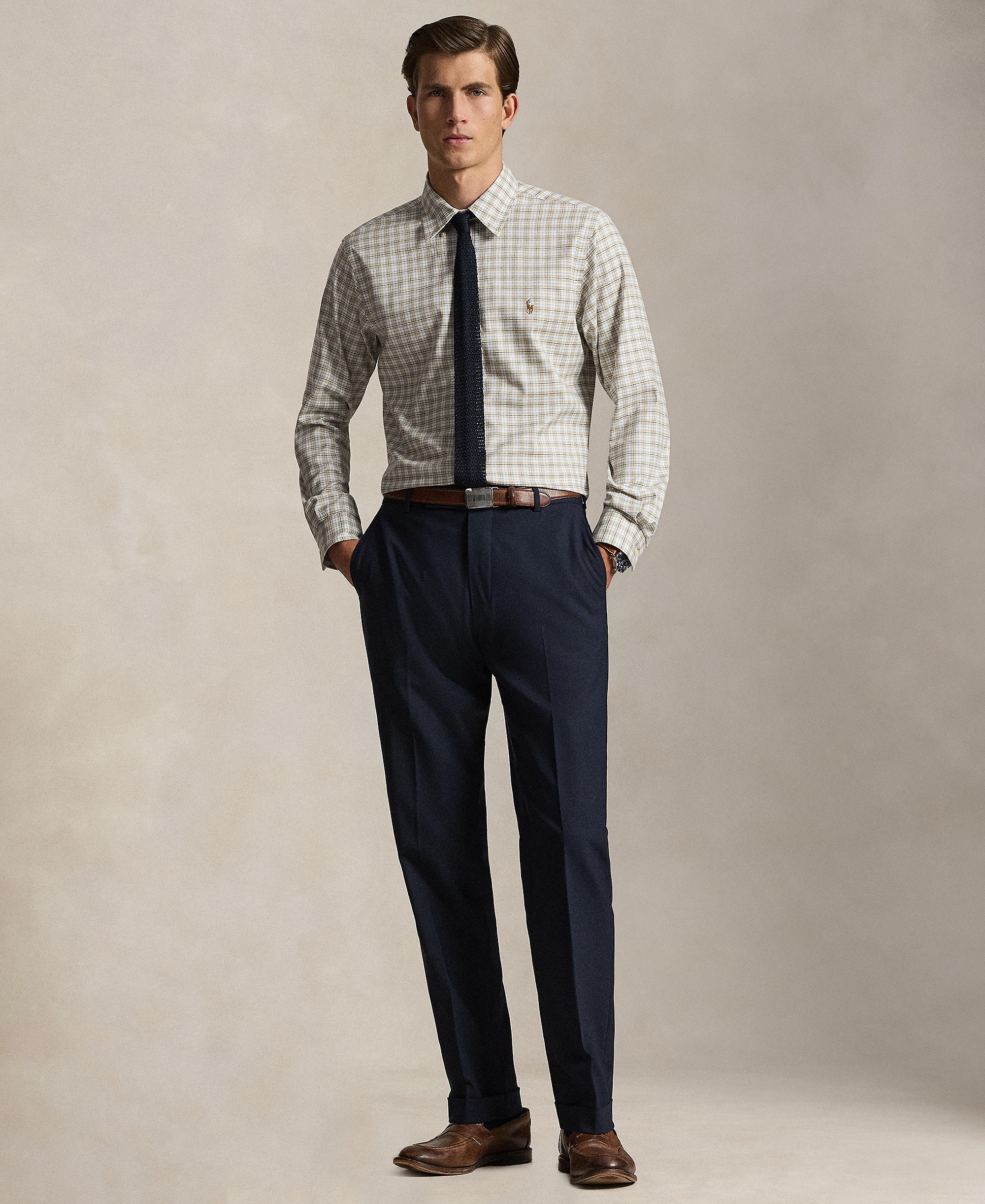 Polo Ralph Lauren Men's Classic-Fit Performance Oxford Shirt - Coastal Beige White Multi