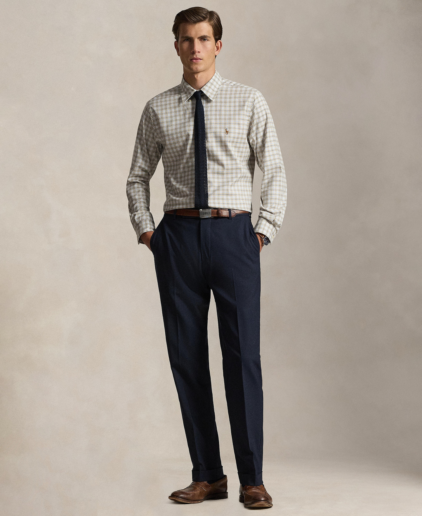 Polo Ralph Lauren Men's Classic-Fit Performance Oxford Shirt - Coastal Beige White Multi