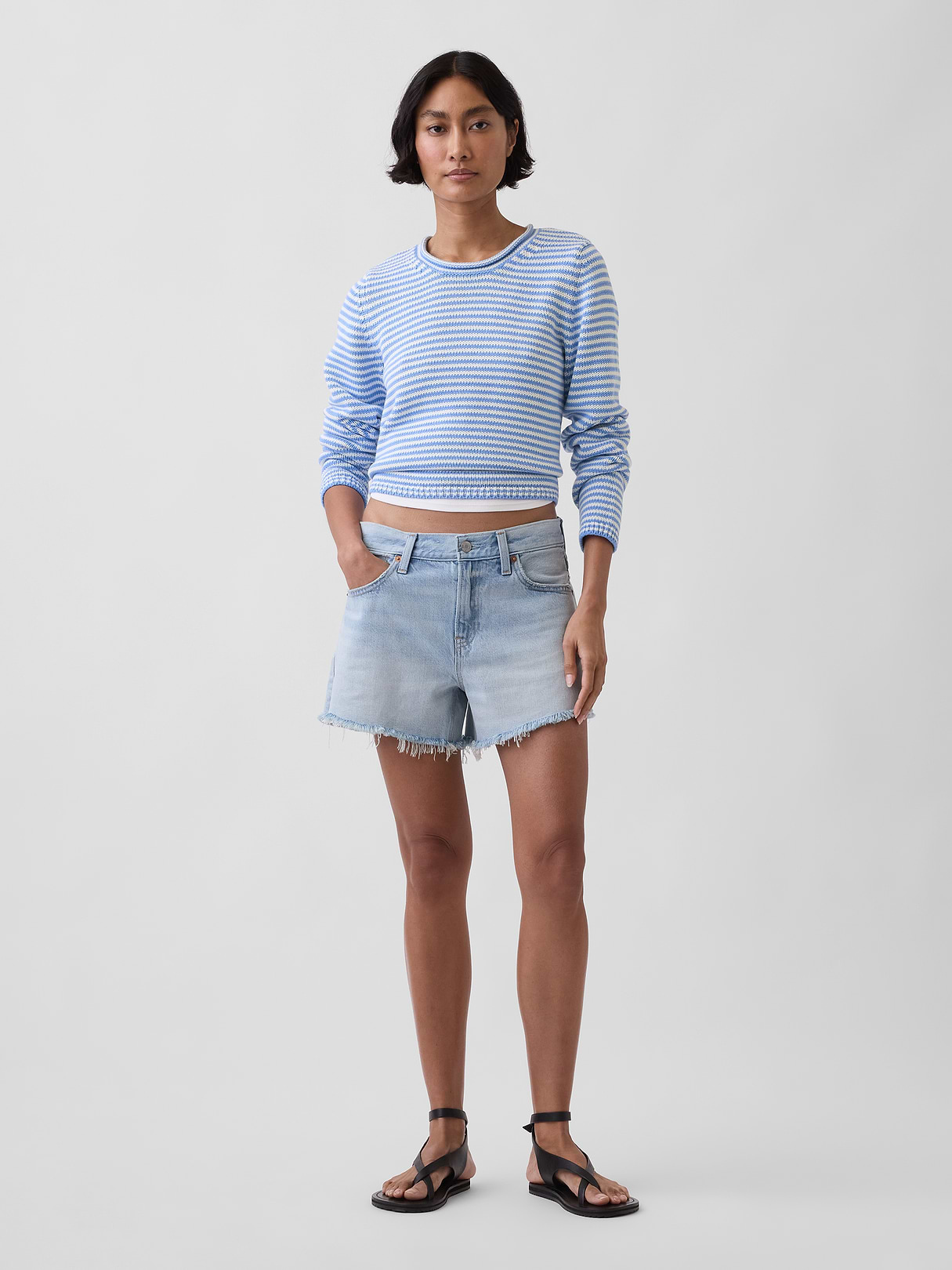 100% Cotton Rollneck Sweater - Blue stripe