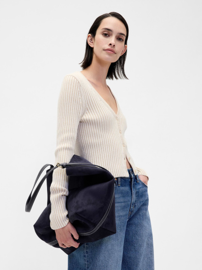 Vegan Suede Bucket Bag - Dark navy blue