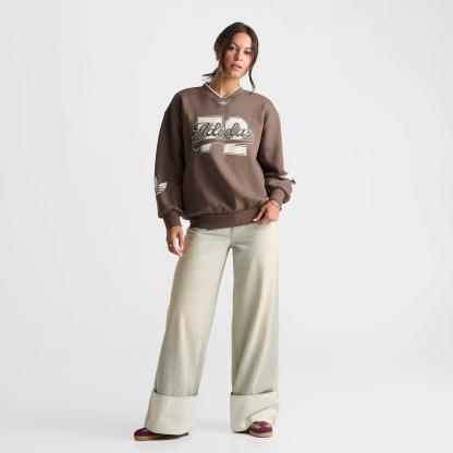 Women's adidas Originals V-Neck Baseball Crew Sweatshirt - Earth Strata