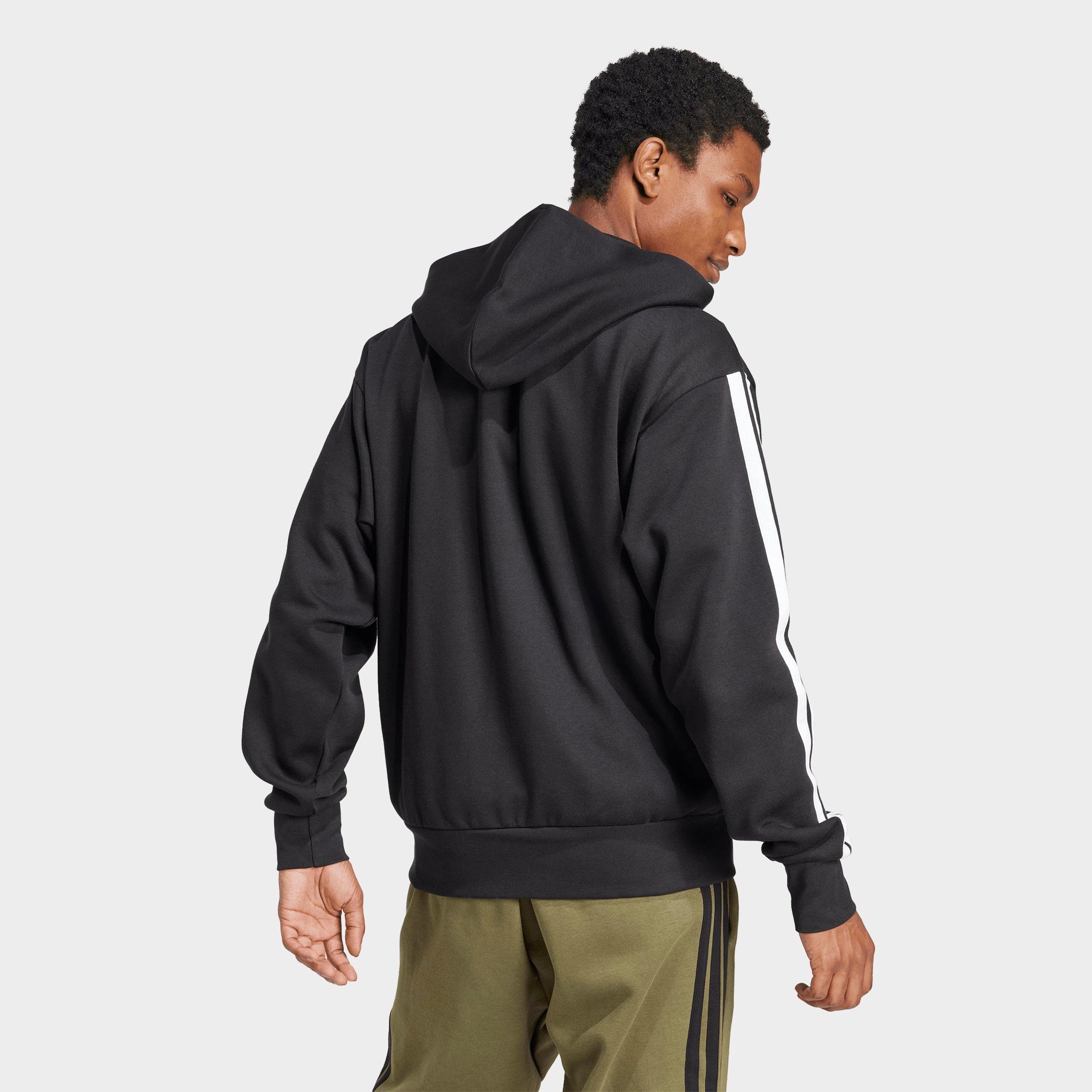 Men's adidas Essentials 3-Stripes Fleece Full-Zip Hoodie - Black/White