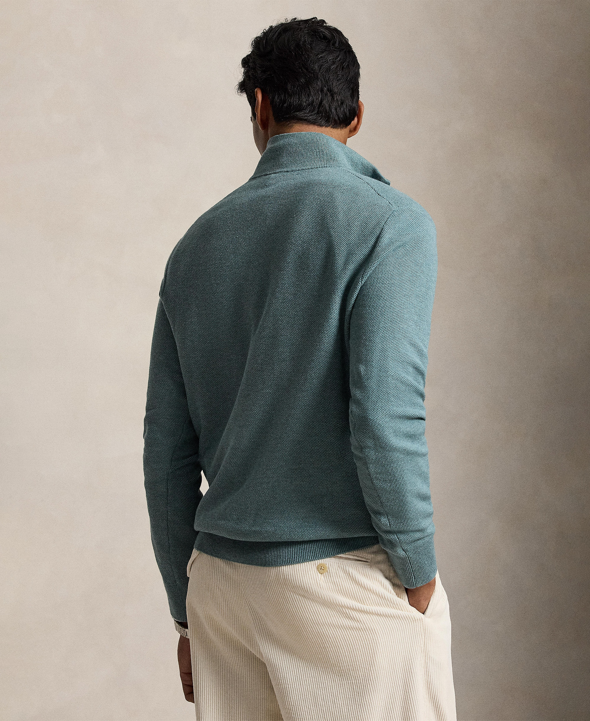 Polo Ralph Lauren Men's Mesh-Knit Cotton Quarter-Zip Sweater - Turquoise Jay Heather