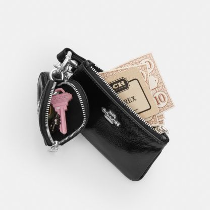 Wristlet And Heart Pouch With Charm - Silver/Black - view 4