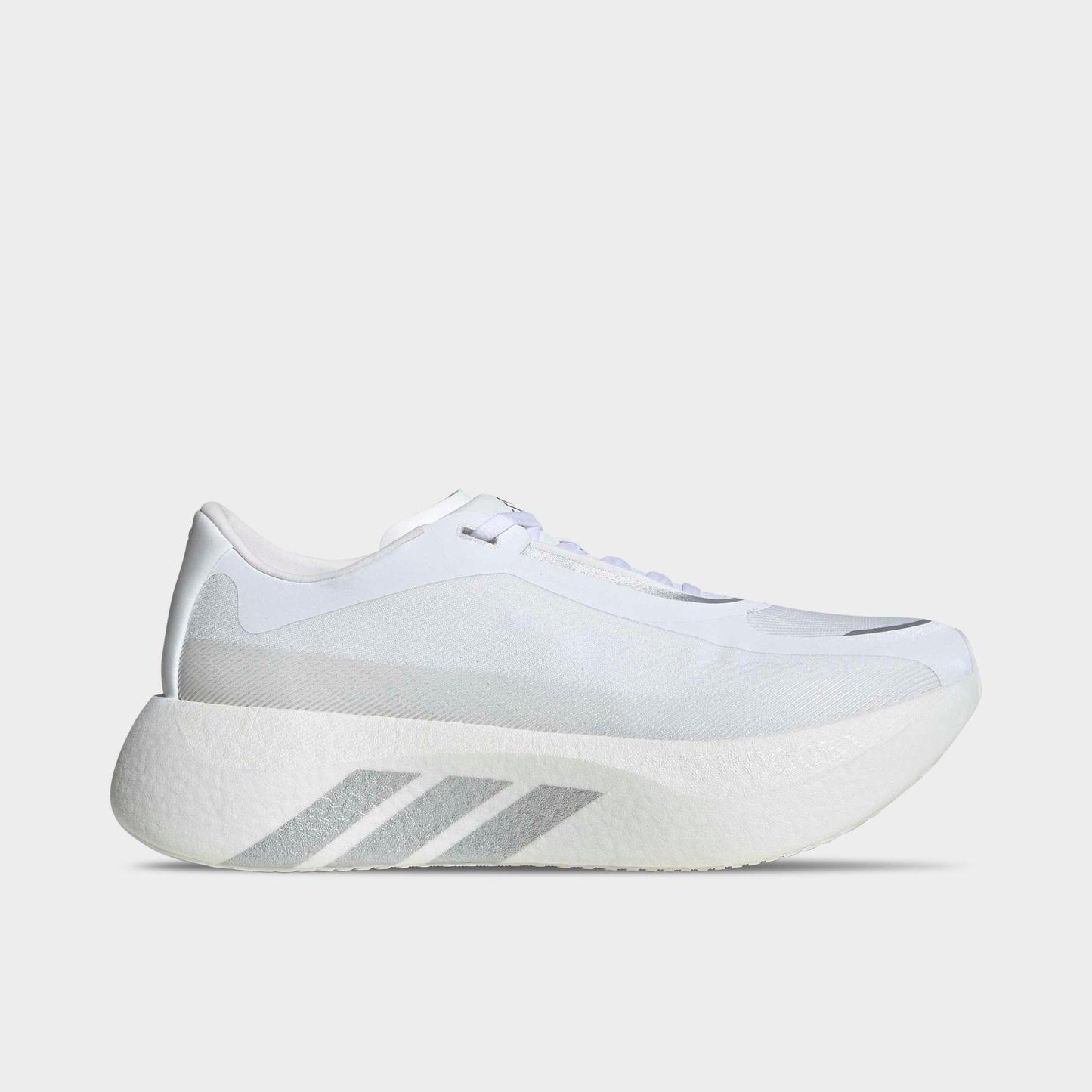 Men's adidas Hyperboost Edge Running Shoes - Part 1 - Cloud White/Silver Metallic/Zero Metallic - Left shoe facing left. Outside of the shoe.