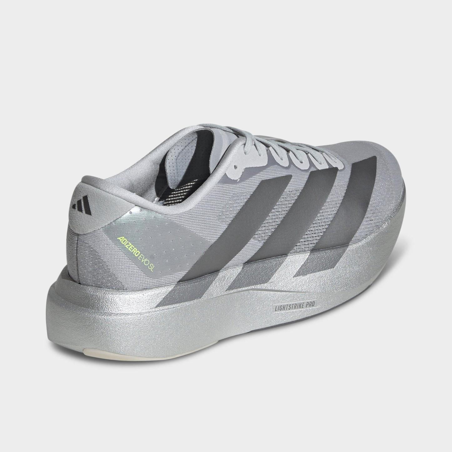 Men's adidas Adizero EVO SL Running Shoes - Part 1 - Silver Metallic/Iron Metallic/Halo Silver - Back view