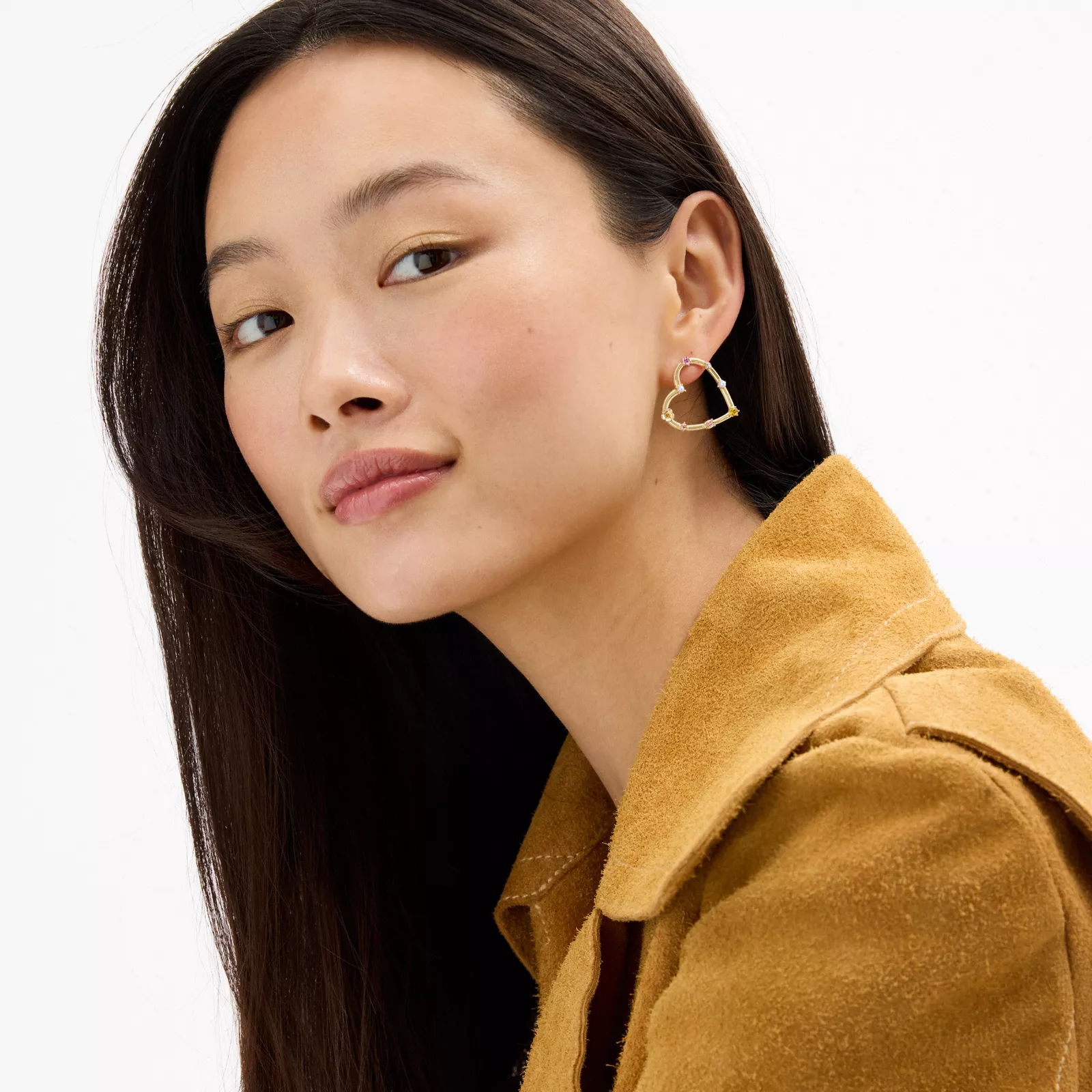 Oversized Heart Stud Earrings - Gold/Multi - view 2