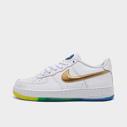 Big Kids' Nithtke Air Force 1 Low Casual Shoes - White/Metallic Gold/Soar/Sonic Yellow - Left shoe facing left. Outside of the shoe.