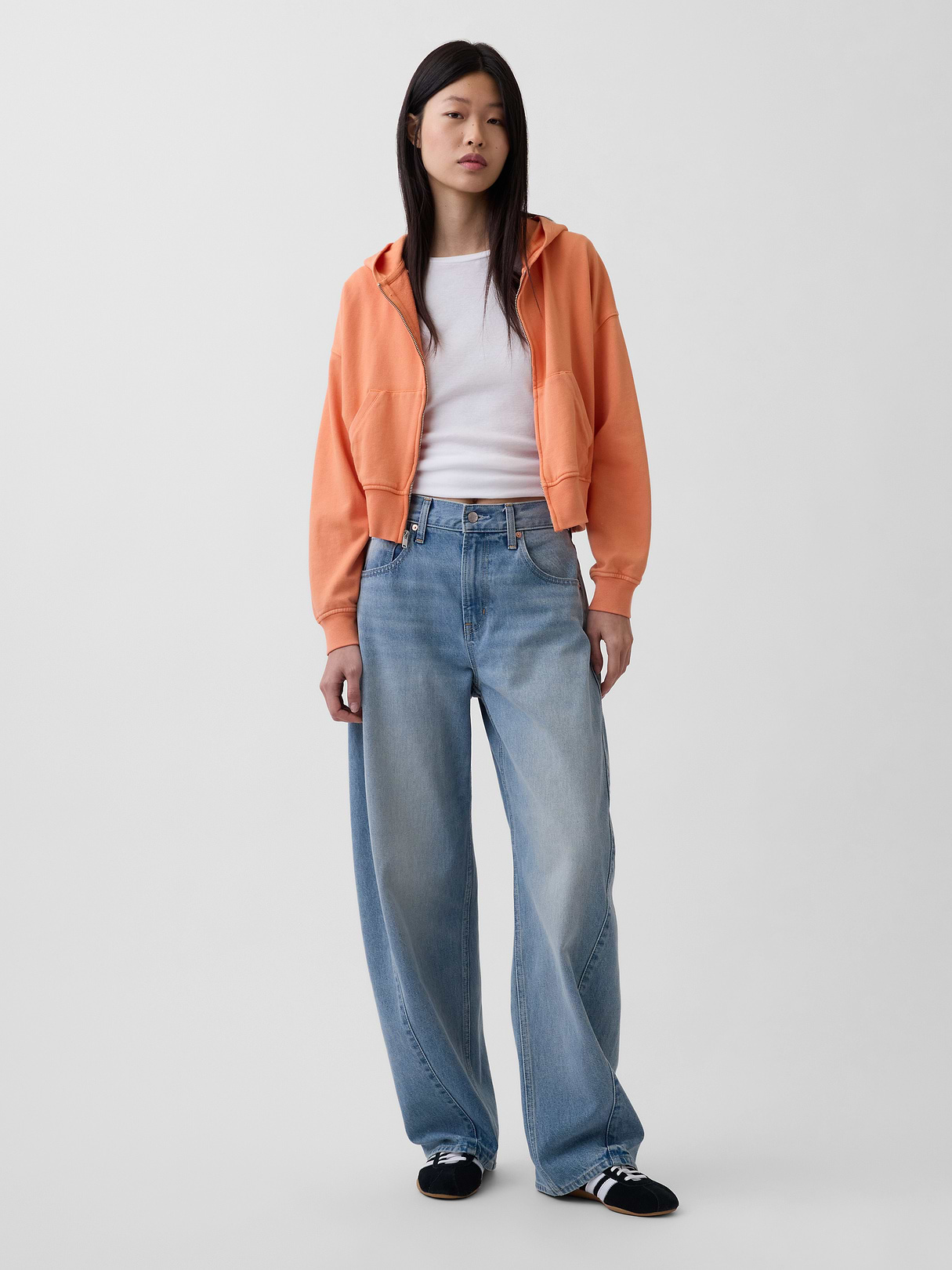 VintageSoft Terry Oversized Wedge Zip Hoodie - Tangerine orange