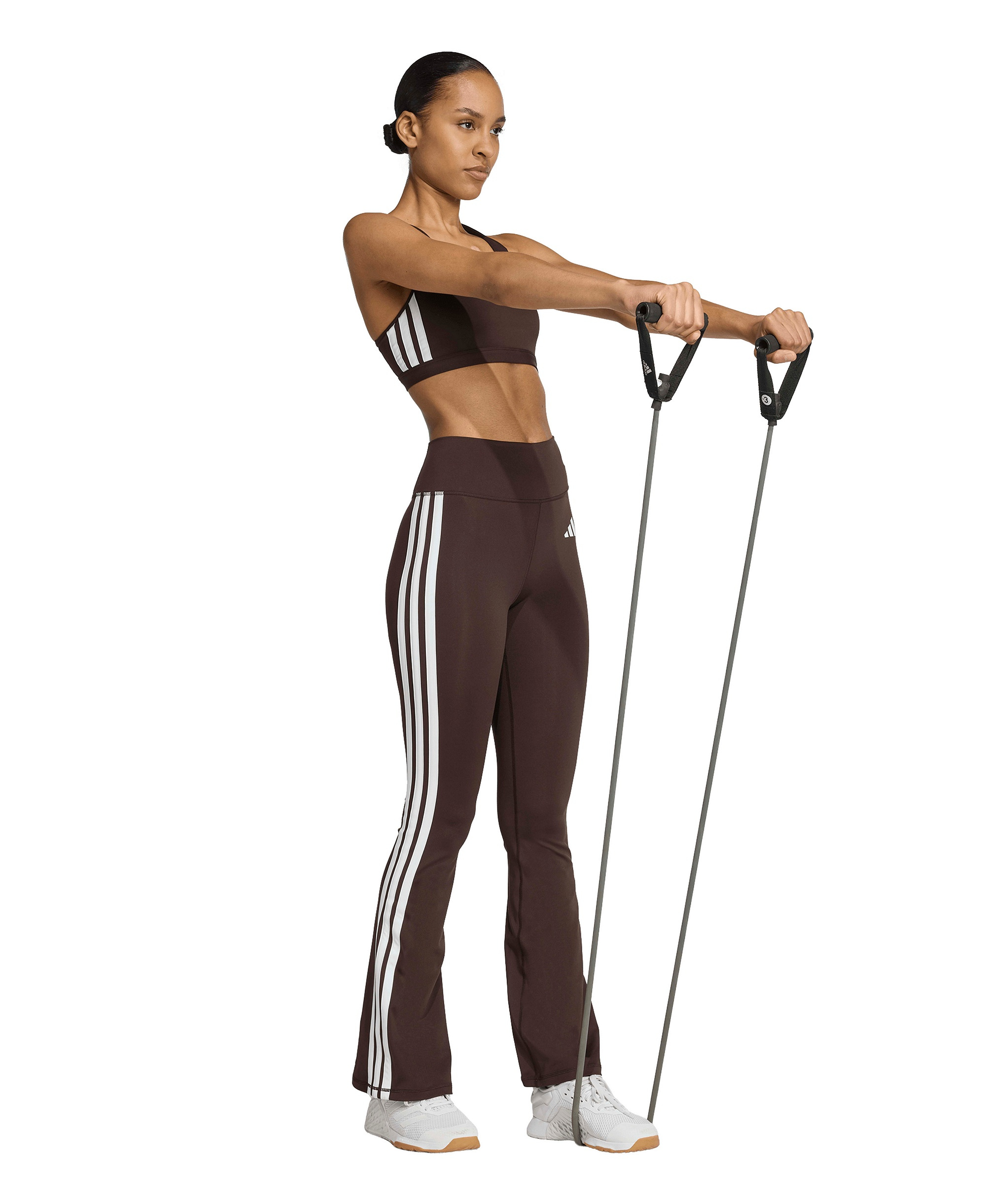 adidas Women's Optime Essentials 3-Stripes Flared Leggings - Aurora Coffee/White