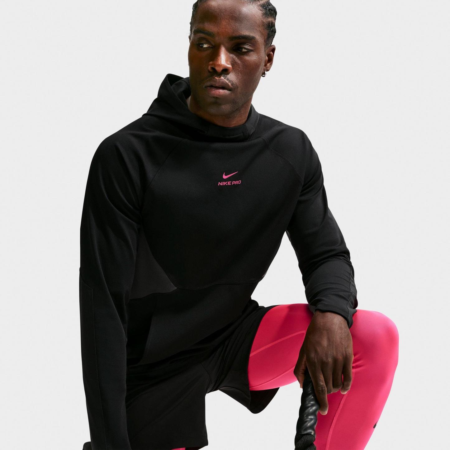 Men's Nithtke Pro Dri-FIT Mid-Layer Pullover Training Hoodie - Black/Hyper Pink