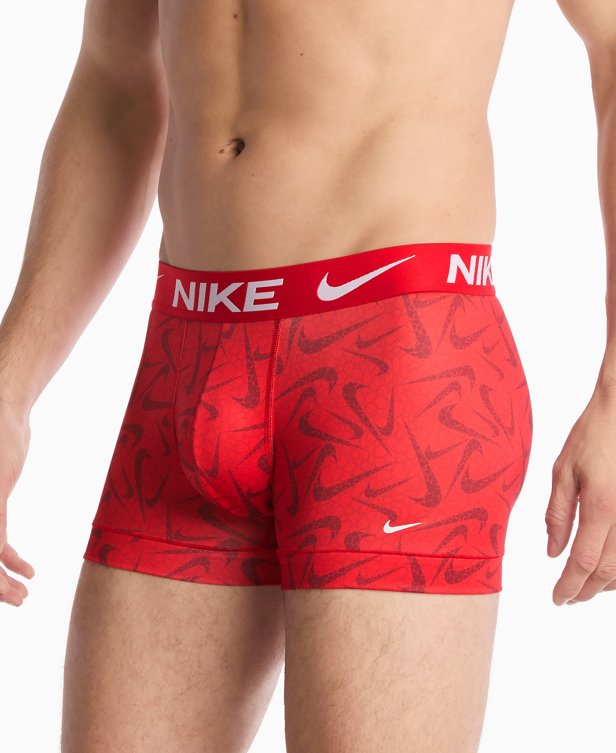 Nike Men's 3-Pack Dri-FIT Essential Micro Trunk - Uni Red Pebble Swoosh Print/ Blue Crystal/ Black