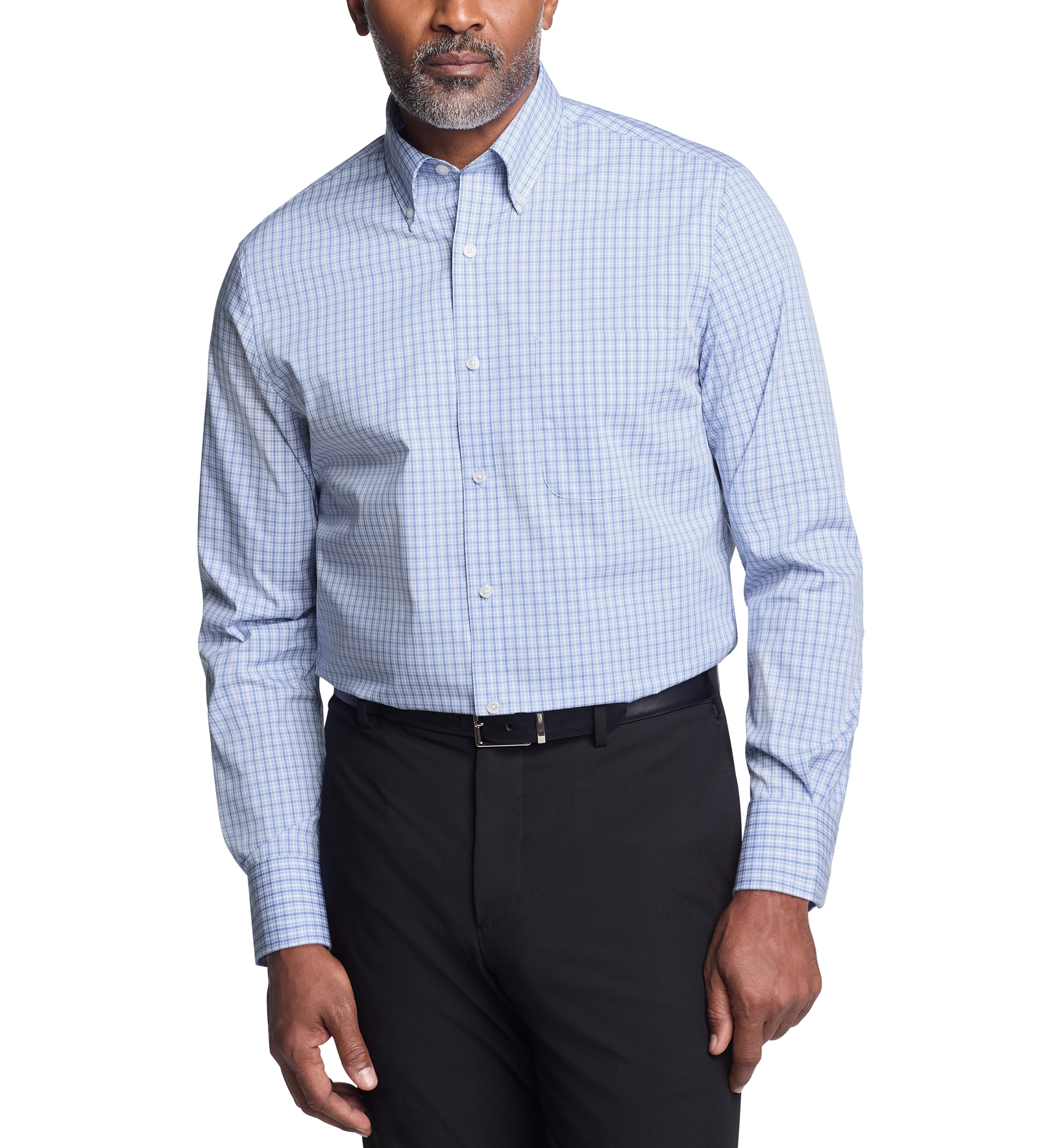 Tommy Hilfiger Men's Regular Fit Wrinkle Resistant Stretch Dress Shirt - Blue Grid