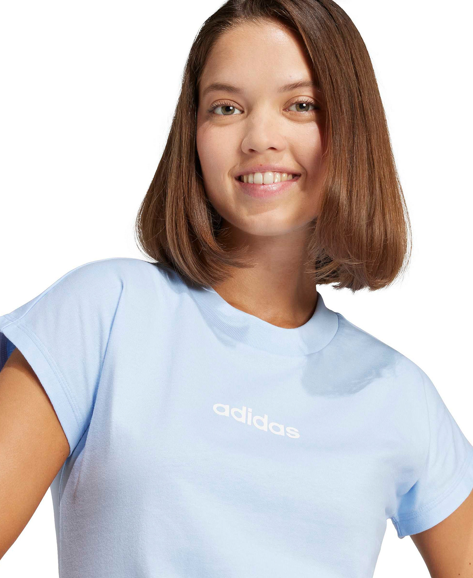 adidas Women's Essentials Linear Cotton T-Shirt - Glow Blue/white