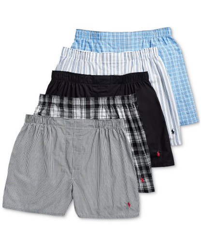 Polo Ralph Lauren Men's 5-Pack Woven Boxers - Bengal / Stockton / Polo Black / Jarvis / Cannes