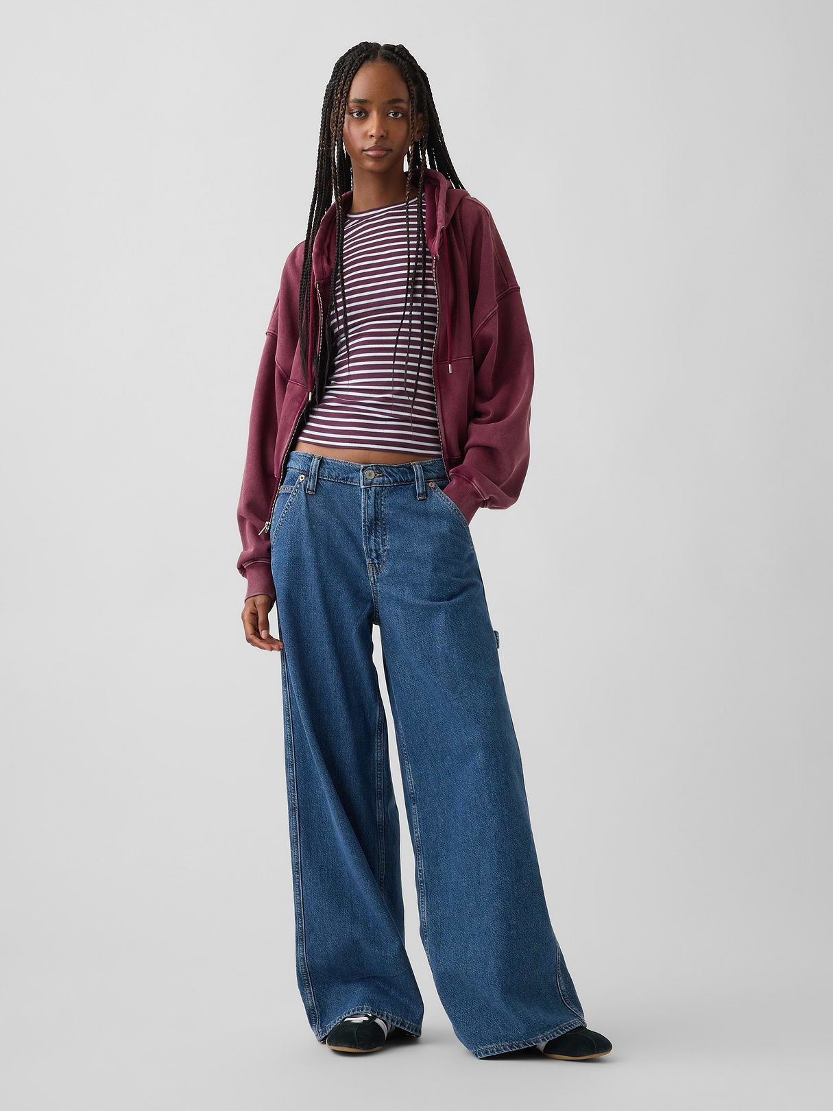 CloseKnit Jersey T-Shirt - Purple burgundy & blue stripe