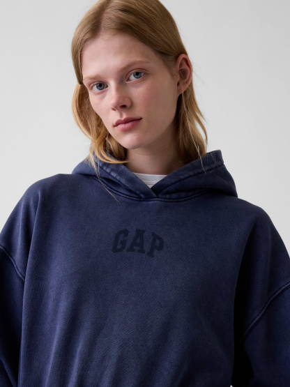 VintageSoft Crop Logo Hoodie - Tapestry navy blue wash