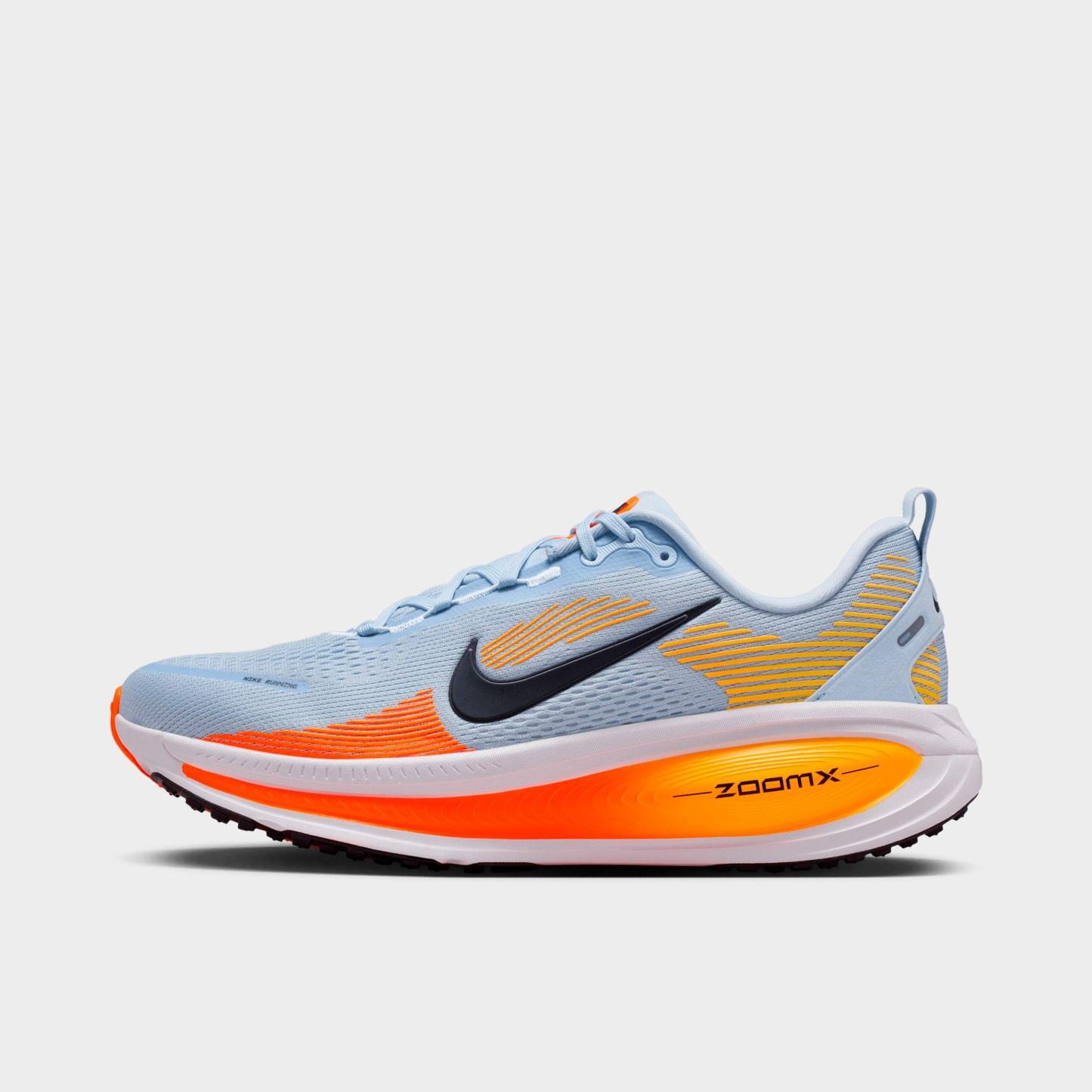 Men's Nithtke Vomero 18 Running Shoes - Part 1 - Hydrogen Blue/Laser Orange/Total Orange/Black - Left shoe facing left. Outside of the shoe.